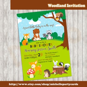 Zaproszenie Woodland, Baby Shower Woodland, Przyjęcie Woodland, Urodziny Woodland, Przyjęcie Woodland, Przyjęcie urodzinowe Woodland Zaproszenie Woodland, Baby