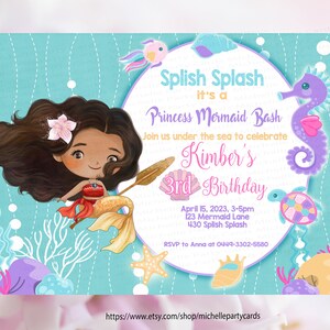 Meerjungfrau Moana Einladung, Moana Einladung, Moana Geburtstag, Moana Party, Moana Pool Party, Prinzessin Einladung, Sommerparty