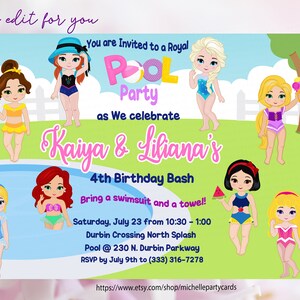 Prinzessin-Pool-Party-Einladung, Splash-Einladung, Sommerparty, Prinzessin-Einladung, Prinzessin-Schwimmparty, Prinzessin-Einladung, Prinzessin