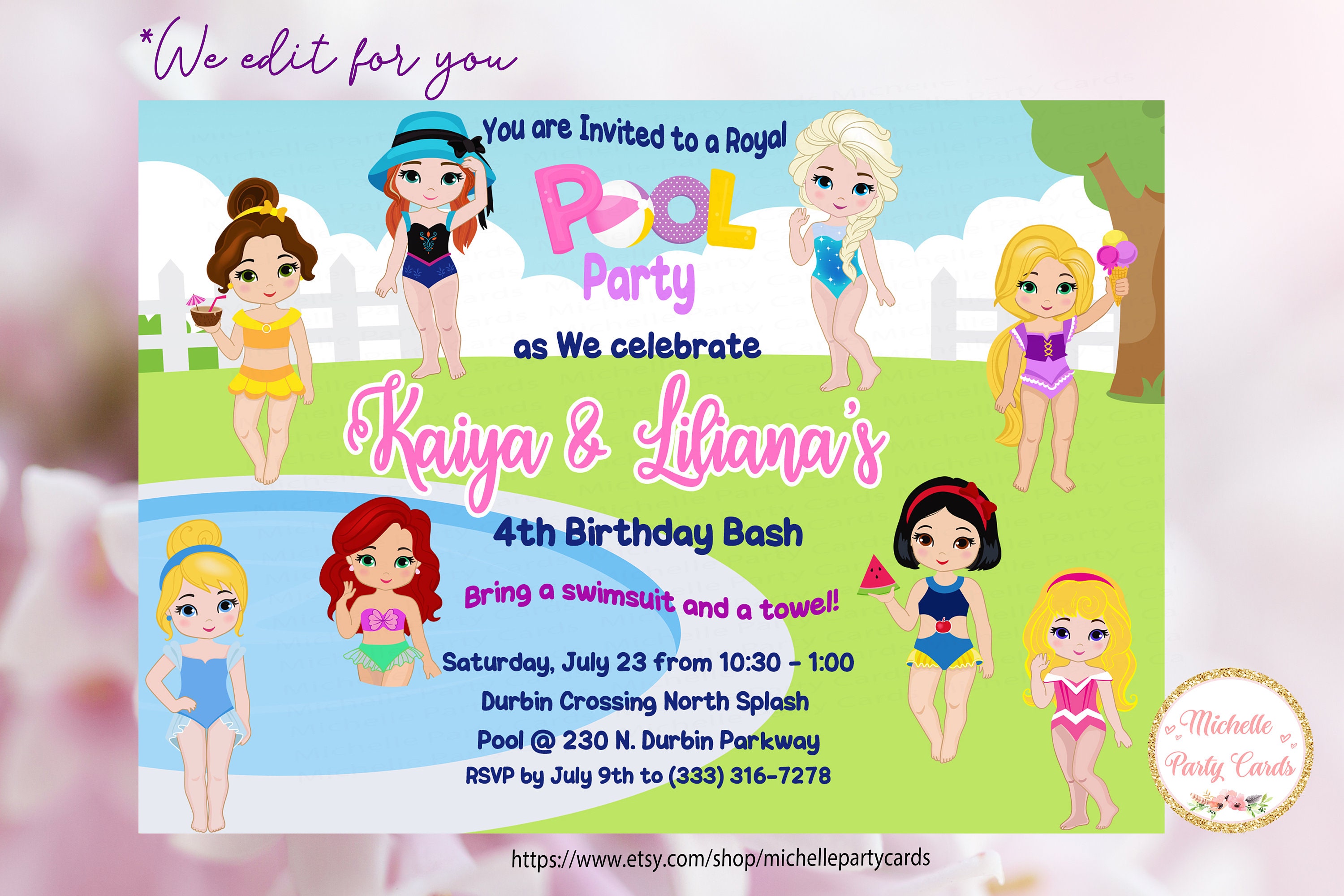 Invitation A La Princesse A La Piscine Invitation Aux Etsy France