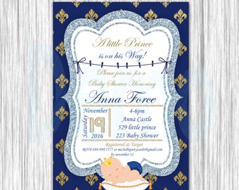 Prince Baby Shower Blue and Gold Invitation, Baby prince invite, Royal Prince Baby Shower, prince blue and gold invitation, party supplies