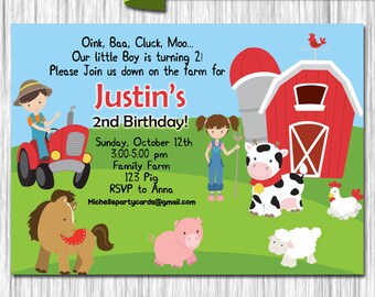 Farm Invitation, Farm Animals, Pig Invitation, Chicken Party, Sheep and Cow Birthday