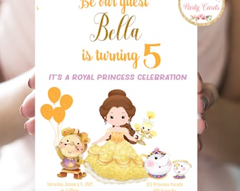 Princess Belle Invitation, Princess Belle Birthday, Party Invitation, Virtual Invitation, Digital Invite, Belle Party, Belle Birthday