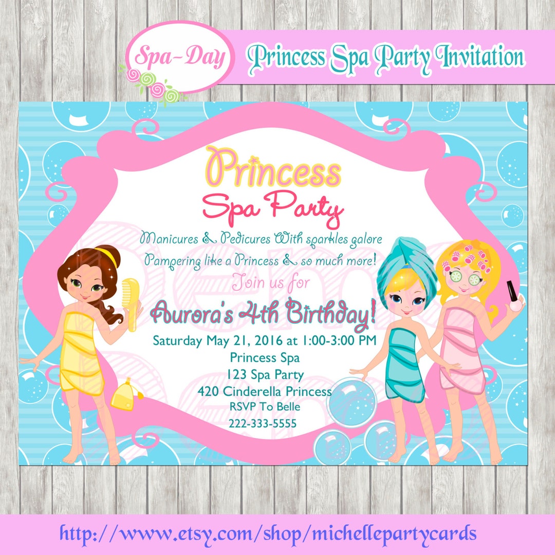 Princess Spa Party Invitationspa Party Girlspa Princess Invitation