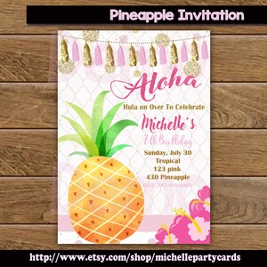 Ananas Einladung, Pink und Gold Einladung, Flamingo Einladung, Tropische Einladung, Mädchen Einladung, Party Luau, Aloha Party, Party Einladung