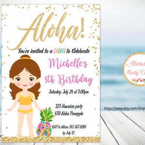 Aloha, Prinzessin Belle Einladung, Pool Party, Prinzessin Belle Einladung, Belle Party Einladung, Ananas Einladung, Hawaii Einladung