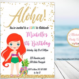 Prinzessin Ariel Pool Party, Aloha, Prinzessin Einladung, Party Mädchen, Sommerparty, Sommer Einladung, Pool Party, Prinzessin Strand Einladung
