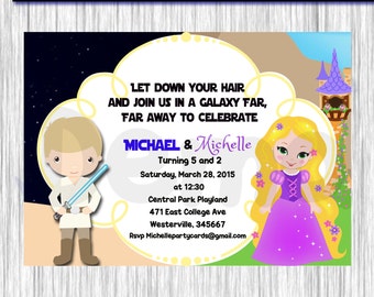 Star wars Invitation-Luke Skywalker-Princess Rapunzel