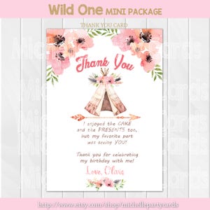 Wild One Gracias Tarjeta, Novia, Fiesta de cumpleaños Salvaje Gracias tarjeta Flecha Boho Tribal, Tarjeta de Gracias, Chica Fiesta