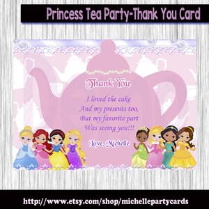 Princess Tea party Thank You Card-Frozen-Sofía-Ariel Mermaid-Design 1-Design 2-Design 3-Design 4-Design 5-thank you Card Tea party