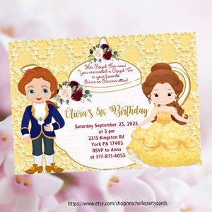 Princess Belle Tea Party Invitation, Princess Invitation, Princess Tea Party, Princess Birthday, Prince and Princess, Belle Party, Par Tea