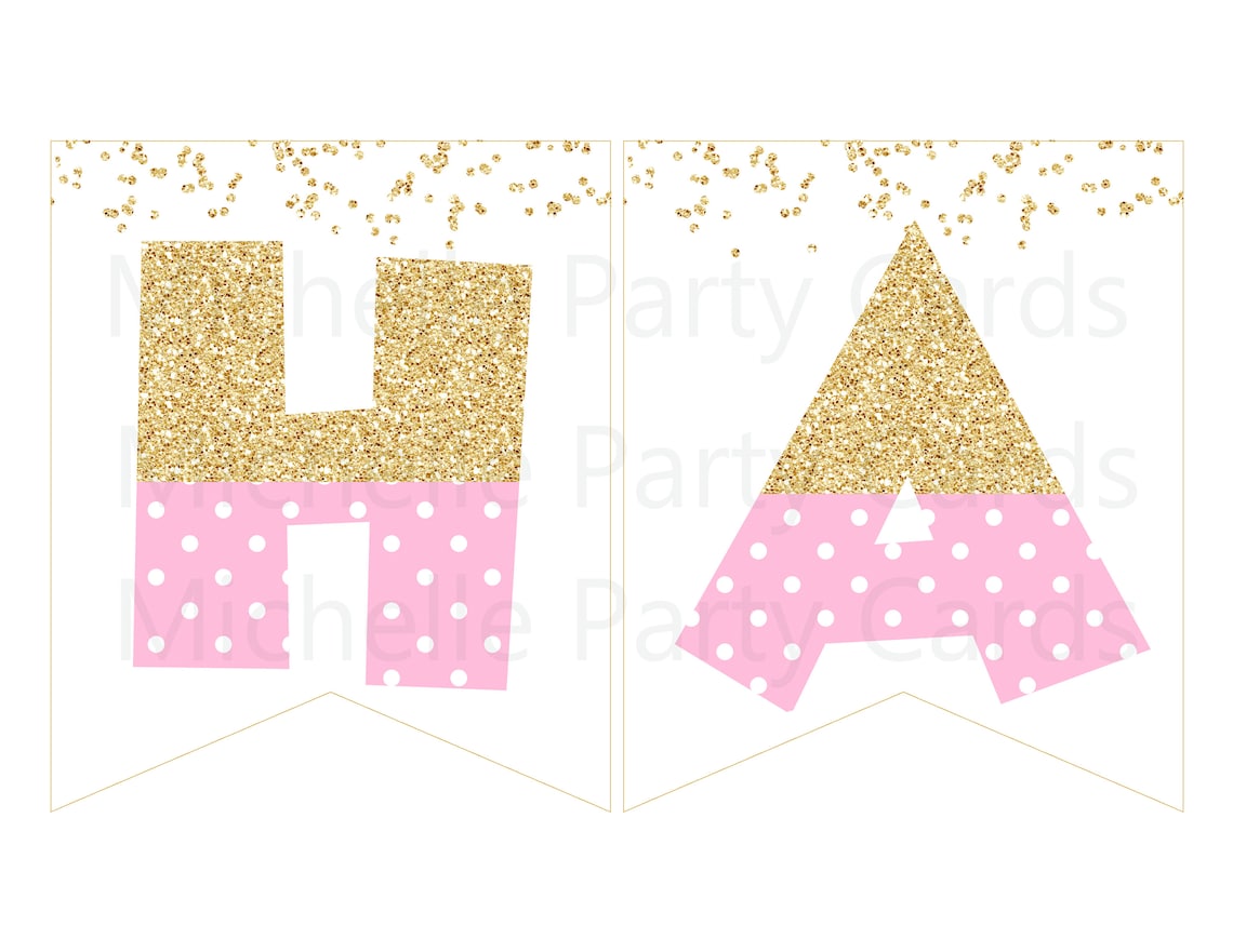 INSTANT DOWNLOAD Banner Minnie Mouse Pink and Gold Birthday | Etsy