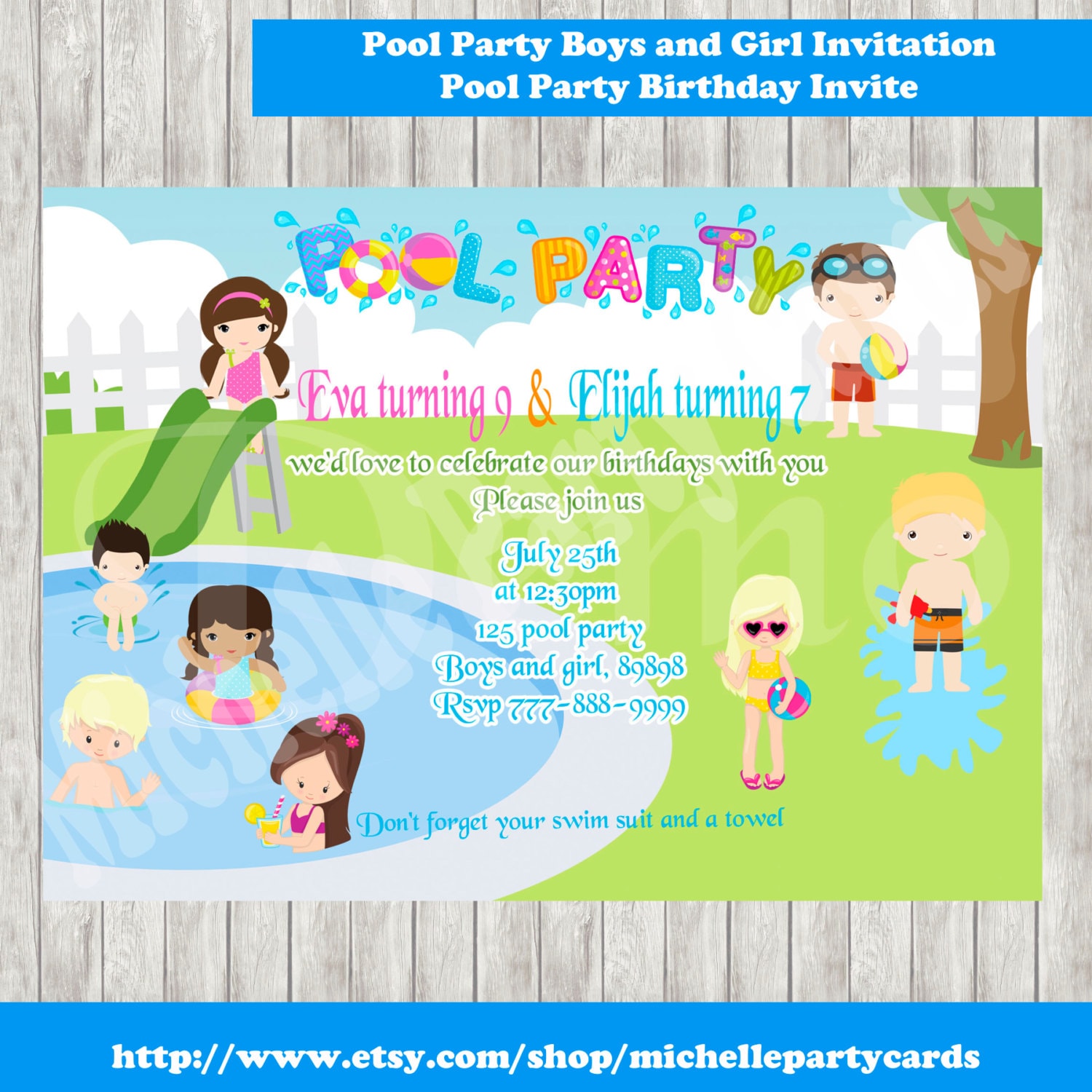 películas Culpable impermeable Pool Party Boys and Girl Invitación-Pool Party Birthday Invite - Etsy España