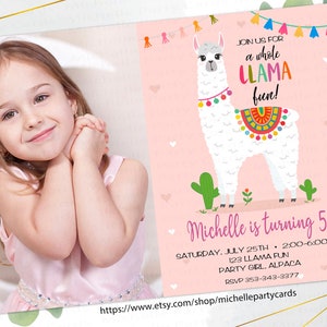 Invito divertente con lama intero con foto, invito lama, inviti di compleanno lama, invito alpaca, cactus, festa di compleanno Fiesta