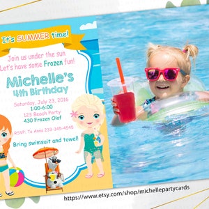 Frozen Beach Party Einladung mit Foto Pool Schwimmen Geburtstag Party Sommer Einladung Frozen Einladung Sommer Party Pool Party Einladung