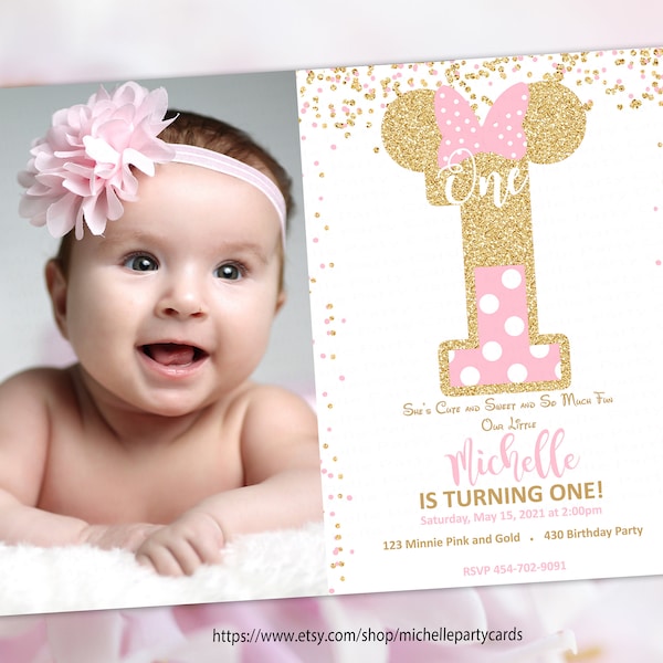 Photo Minnie 1st Birthday Invitation Etsy