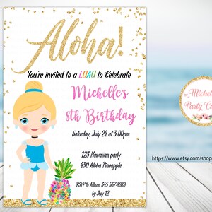 Aloha, Prinzessin Aschenputtel Pool Party, Luau Einladung, Prinzessin Luau, Prinzessin Einladung, Sommer Geburtstag, Hawaii Einladung