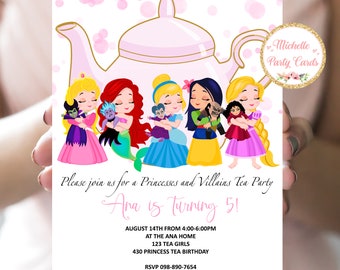 Princesses and Villains, Invitation Tea Party, Princess Tea Party, Princess Invitation, Villains Invitation, Doll and Me Invitation, Party