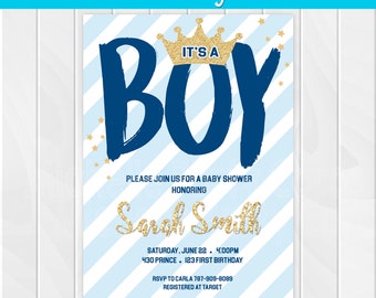 It’s A Boy Invitation, Baby Shower Invitation, Baby Shower Invite Gold Glitter, Baby Shower Invites for Boy, Party Boy, Baby Prince Invite