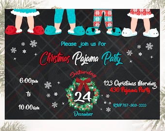 Christmas Pajama Party Invite, Christmas Invitation, Christmas Birthday, Christmas kids, Christmas Morning, Winter, Pajama Party