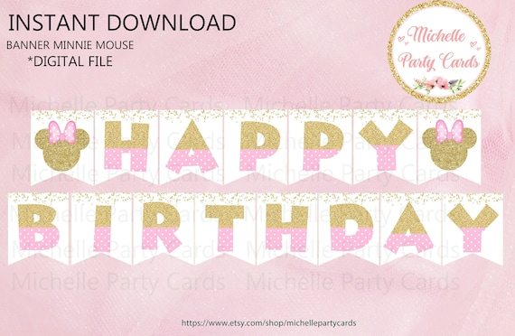 INSTANT DOWNLOAD Banner Minnie Mouse Pink and Gold Birthday | Etsy