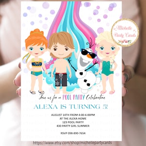 Gefrorene Poolparty, Prinzessin Pool Party, Gefrorene Einladung, Prinzessin Einladung, Sommer Geburtstag, Prinzessin Sommer, Gefrorener Sommer, Pool Einladen