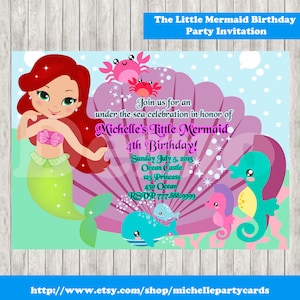 Die kleine Meerjungfrau-Geburtstags-Party Einladung-Ariel Einladung-Prinzessin einladen Meerjungfrau-Party-Prinzessin Meerjungfrau Einladung-Geburtstag Mädchen