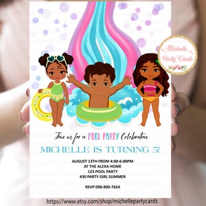 Prinzessin Pool Party, Prinzessin Multikulti, Prinzessin Schwarz, Prinzessinnen und Prinz Einladung, Sommerparty, Sommergeburtstag, Wasserrutsche