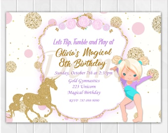 Unicorn Gymnastic Invitation, Unicorn Party, Gymnastic Birthday, Gymnastic Unicorn Party, Invitation Gymnastic, Invitation Unicorn, Girl