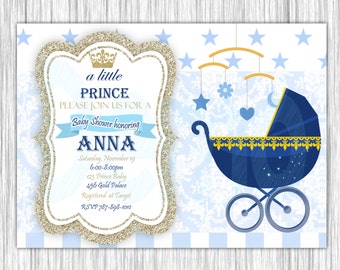 Prince Baby Shower Gold and Blue Invitation, Prince Invite, Prince Birthday, Prince party, Party Invite, Baby Shower Prince Boys, Prince