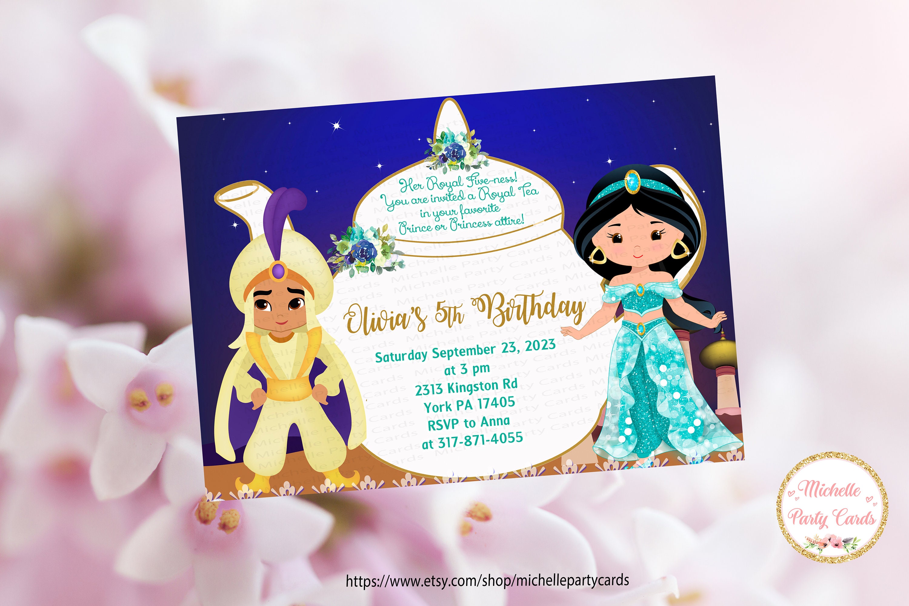 Princess Jasmine Invitation Prince and Princess Invitation Princess Tea Party Jasmine and Aladdin Jasmine Party Jasmine
