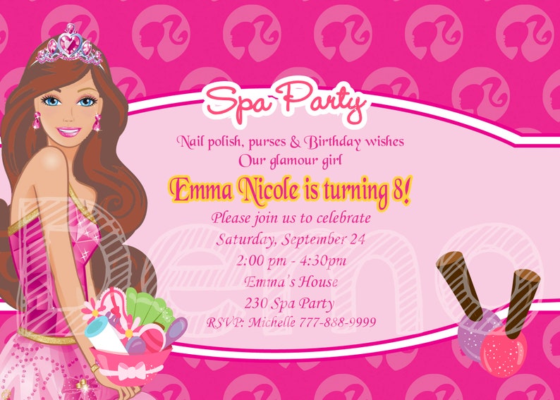 Barbie Spa Party Invitation Spa Party Barbie blonde Spa Etsy