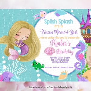 Meerjungfrau Rapunzel Einladung, Prinzessin Rapunzel, Prinzessin Einladung, Rapunzel Geburtstag, Rapunzel Einladung, Rapunzel Party, Meerjungfrau Einladung