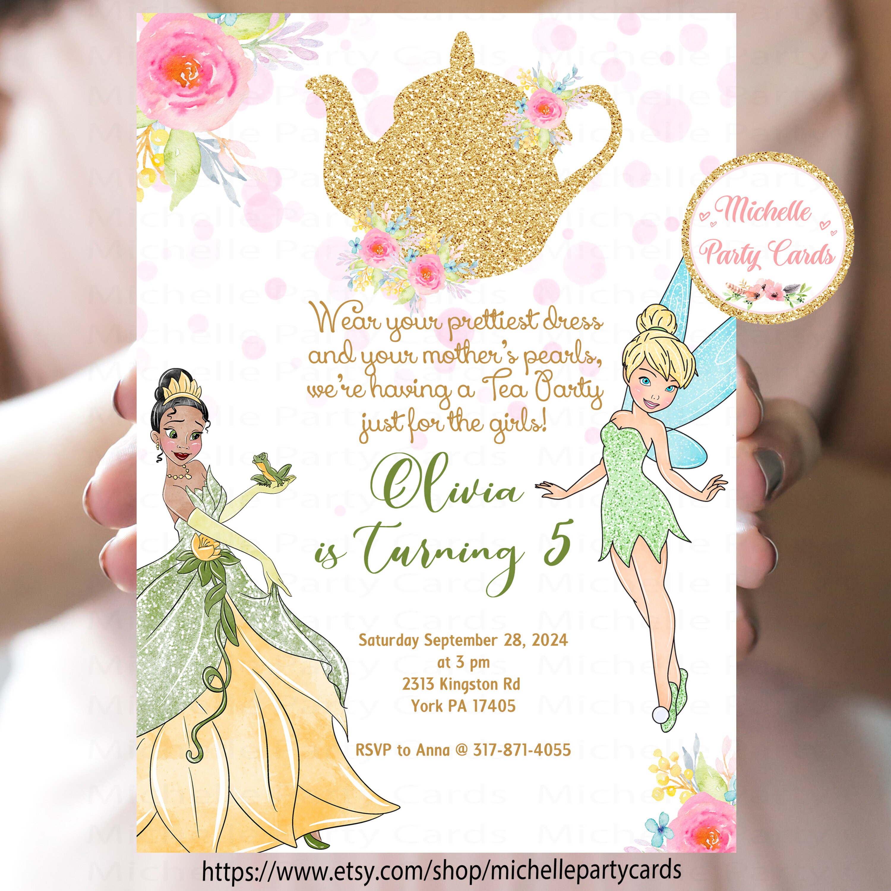 Princess Tea Party Tiana and Tinkerbell Tea Party Tiana Tea party Invitation ParTea Tea Birthday Tea Invitation Party Girl