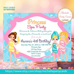Invito per principessa Spa Party-Spa Party ragazza-Spa principessa invito-Cenerentola-Belle-Aurora-Princess Party-Spa Girl-Spa compleanno-Spa invito