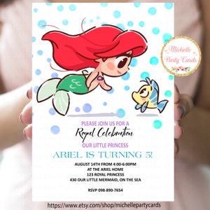 Ariel-Einladung, Meerjungfrau-Geburtstag, Meerjungfrau-Einladung, Prinzessin Ariel, kleine Meerjungfrau, Prinzessin-Meerjungfrau-Einladung, Prinzessin-Einladung