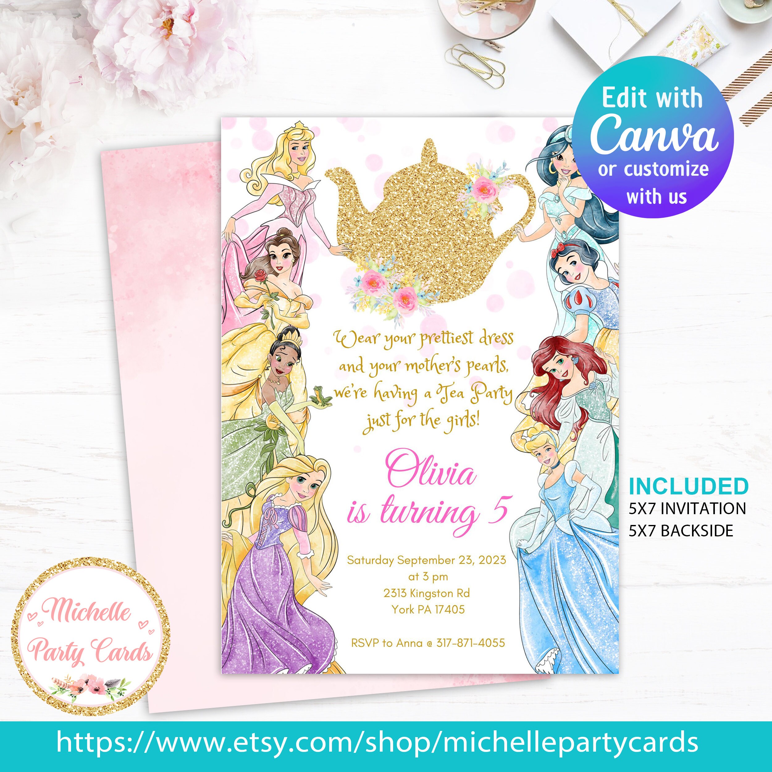 Princess Tea Party Invitation Princess Birthday Princess Party Princess Invitation Par Tea Birthday Girl Tea Invitation Tea