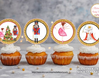 INSTANT DOWNLOAD Nutcracker Christmas cupcake toppers, Nutcracker cupcake toppers, Nutcracker toppers, Pink and Gold, Nutcracker cupcake