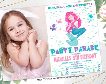 Mermaid Parade Party Invitation Mermaid Drive By, Birthday Parade Invitation, Social Distancing Birthday Party, Parade Invitation Quarantine