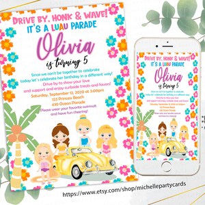Prinzessin Luau Parade Geburtstagseinladung, Prinzessinnenparade, Prinzessinnenparade Einladung, Royale Party Einladung, Royal Parade Einladung