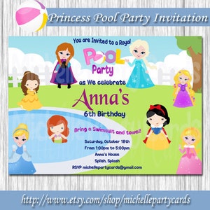 Princess Pool Party Invitation-Splash boys and princess-pool invite-Pool party invitation-Available in 4x6 or 5x7 formats