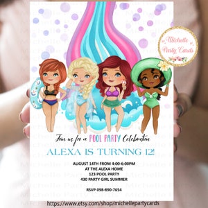 Prinzessin Pool Party Einladung, Prinzessin Sommer, Prinzessin Einladung, Prinzessin Geburtstag, Sommer Pool Party, Sommer Einladung, Prinzessin Pool