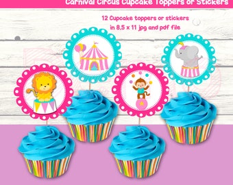 Carnival Circus Cupcake Toppers, Circus Toppers, Carnival Circus Girl, Carnival Cupcake Toppers, Carnival Birthday, Carnvial Circus party