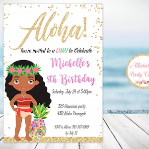 Moana Einladung, Prinzessin Pool Party, Moana Geburtstag, hawaiianische Einladung, Moana Party einladen, Moana einladen, Sommer-Einladung, Luau