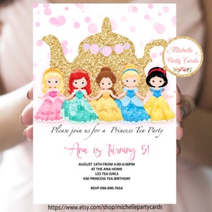 Pink and Gold Princess Tea Party, Princess Birthday, Tea Party Invitation, Princess Tea Invite, Princess Invitation, Party Girl, Princess