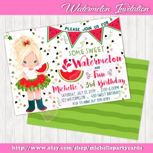 Invitación de cumpleaños, invitación de cumpleaños de sandía, invitación de sandía, fiesta de sandía, sandía, invitación de verano de las niñas, TUTU