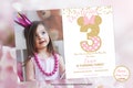 Pink and Gold Minnie mouse 3rd birthday invitation, 3rd birthday invite, Girls Polka dots, Gold Glitter Invitation Minnie With photo product logo
