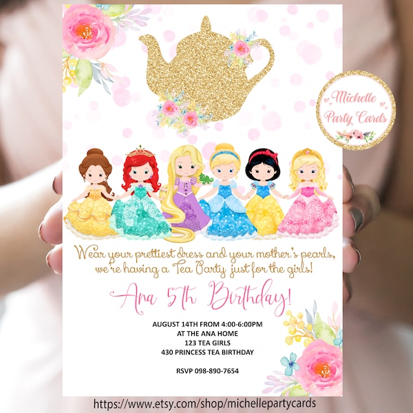 Princess Tea Party, Princess Invitation, Pink and Gold Invite, Princess party, Tea party Invite, Princess Costume, Royal Princess, Princess