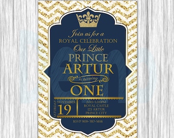 Gold and Blue Prince Invitation, Prince Invite, Prince Birthday, Prince Invitation, Prince Party, Gold and blue invitation, Prince Glitter