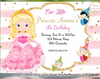 Princess Aurora Invitation, Sleeping Beauty Invite, Princess Invitation, Royal Party, Princess Birthday, Aurora Birthday, Party Girl